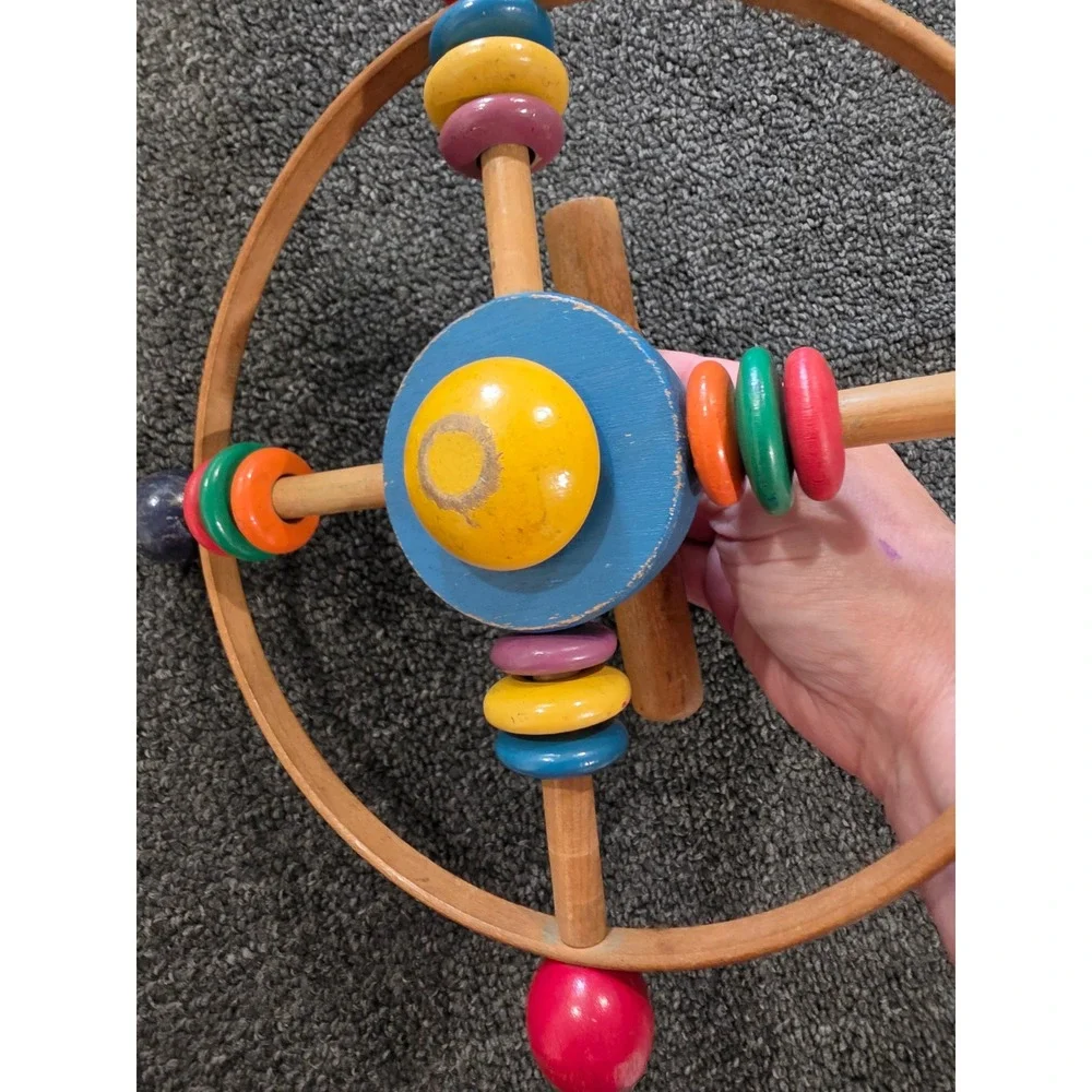 Vintage Fisher Price Right-Time Toy Wooden Play Pen Whirl Activity Spinner Toy